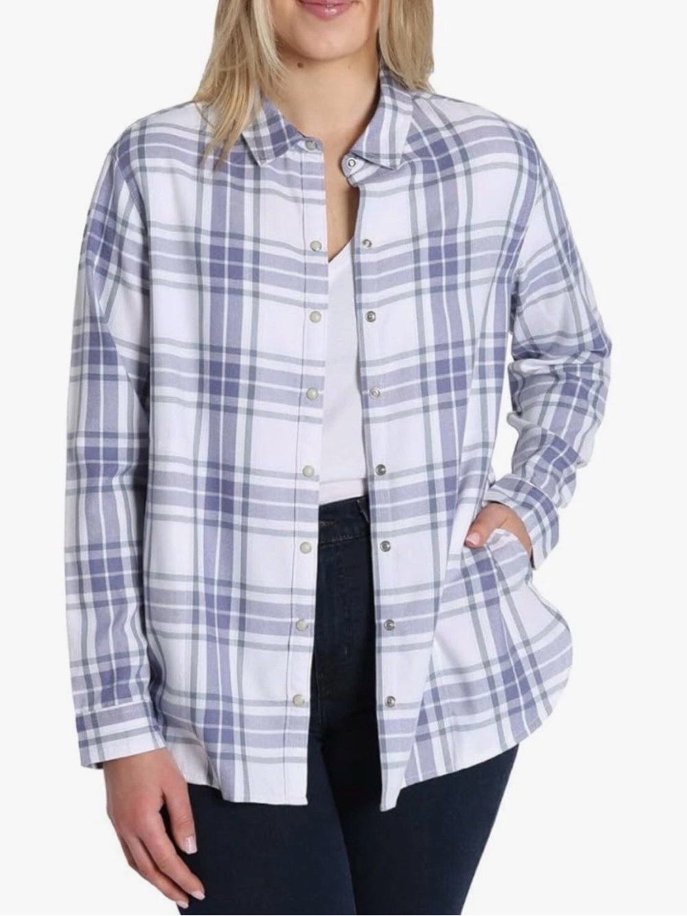 Jachs Girlfriend Plaid Flannel Shirt  Women’s Medium Snap Front Shacket